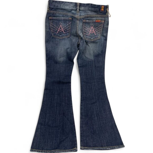 7 For All Mankind Flare Size 29 USA Made Denim Jeans 30 x 32 NEW Dead Stock VTG - Picture 2 of 15